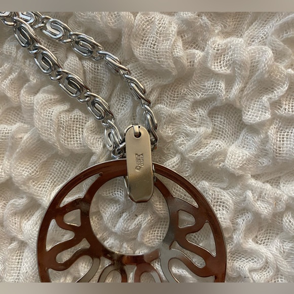 Vintage Sarah Coventry stamped silver long necklace with circular pendant - Picture 4 of 9